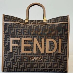 FENDI Sunshine Medium Tote Bag Monogram Brown Canvas Handbag